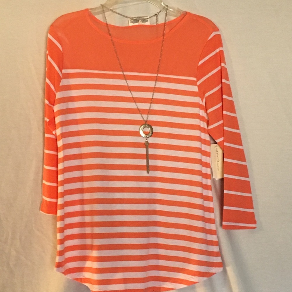 ☆ Peach and White Striped ¾-Sleeve T-Shirt